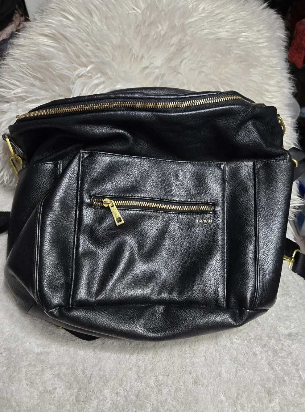 Fawn Design The Original Large Backpack Messenger Diaper Bag BLACK Vegan Leather